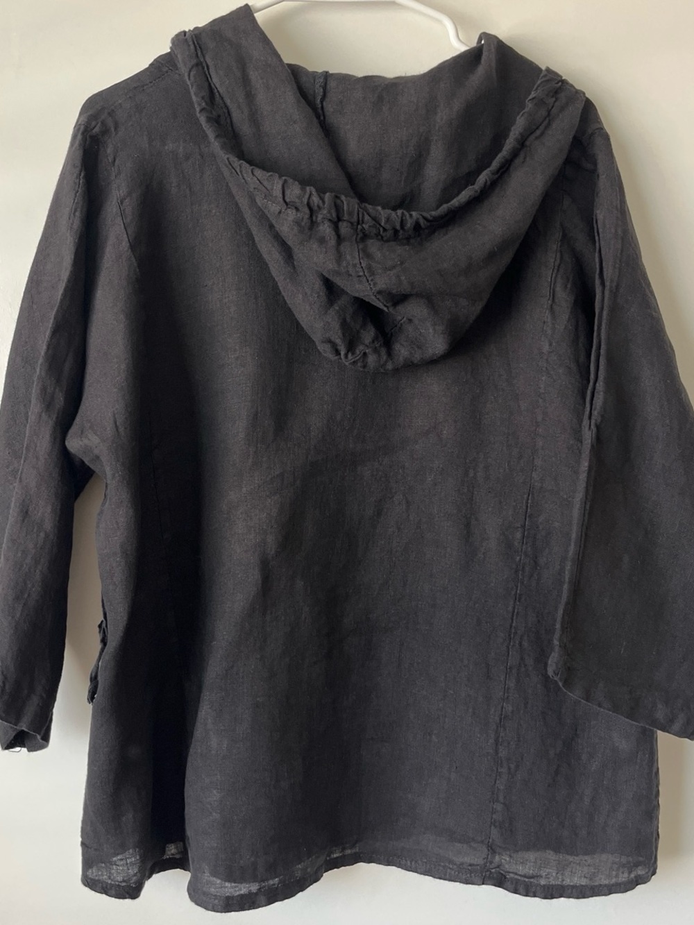 Black Hooded Button-Front 100% Linen Jacket - Picture 4 of 4
